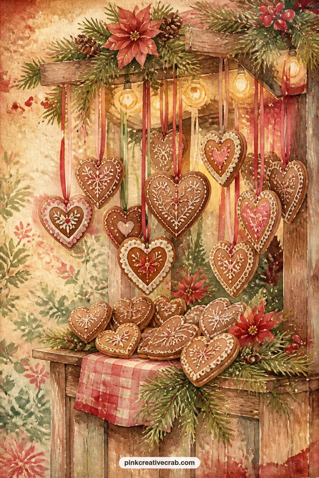 Gingerbread Hearts On A Stall printable page — Place this page across from the mulled wine mug so the two sweetest pages of the journal sit together in one