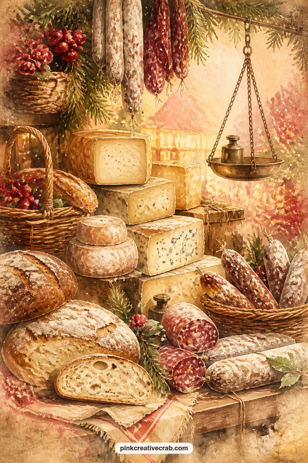 Cozy Food Stall With Cheese And Bread printable page — Fold the bottom corner of this page into a small triangle before gluing it flat, a quiet nod to a torn