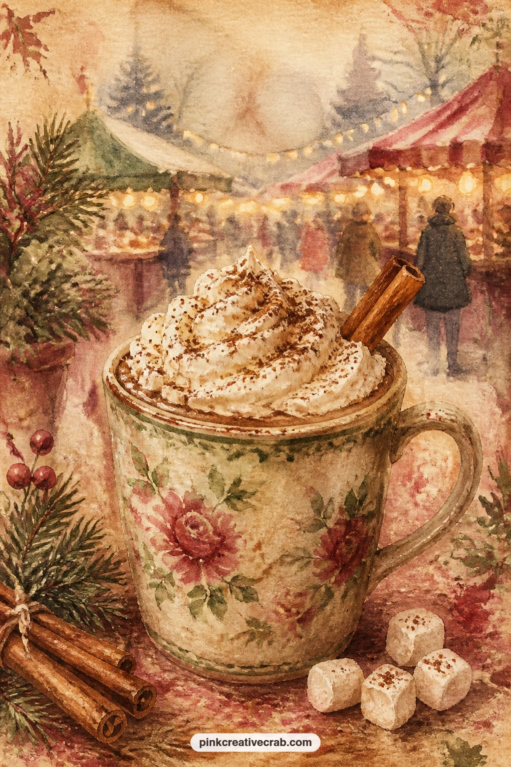 Hot Chocolate With Whipped Cream printable page — Paste this page next to the lined writing page that follows later in the set, so a sip of hot chocolate leads
