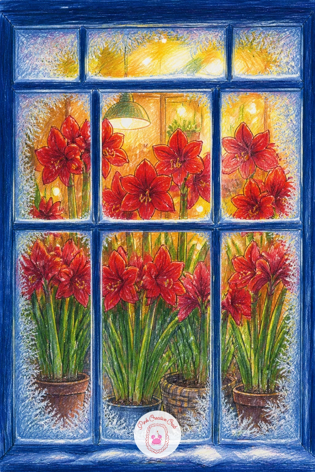 Florist Window Full of Red Amaryllis — Which comes first, the window or the flowers, matters less than getting the amaryllis shape right, so start there.