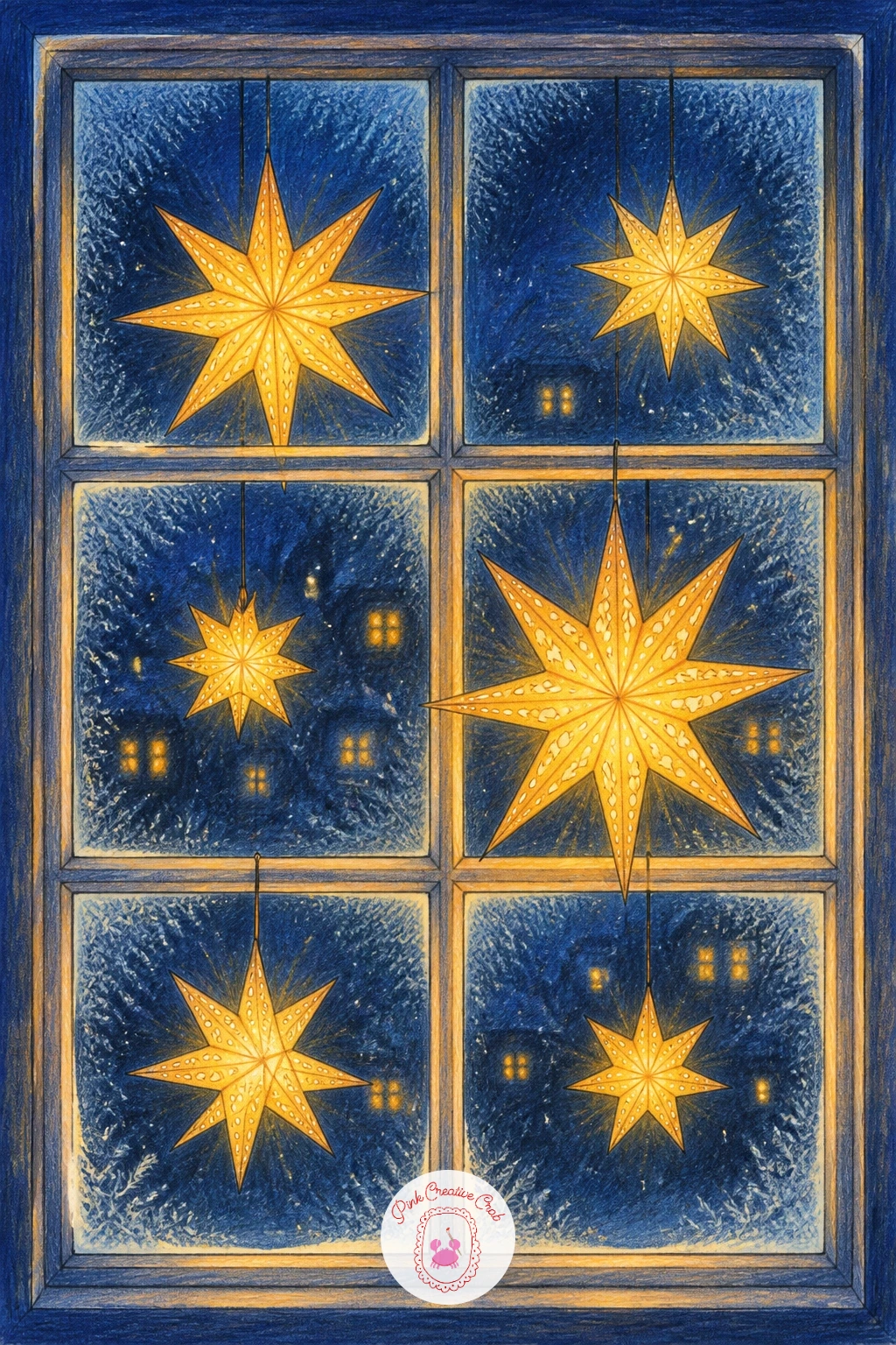 Window With Paper Star Lanterns — String the paper star lanterns in a loose diagonal line across the window rather than a straight row, since a slight stagger