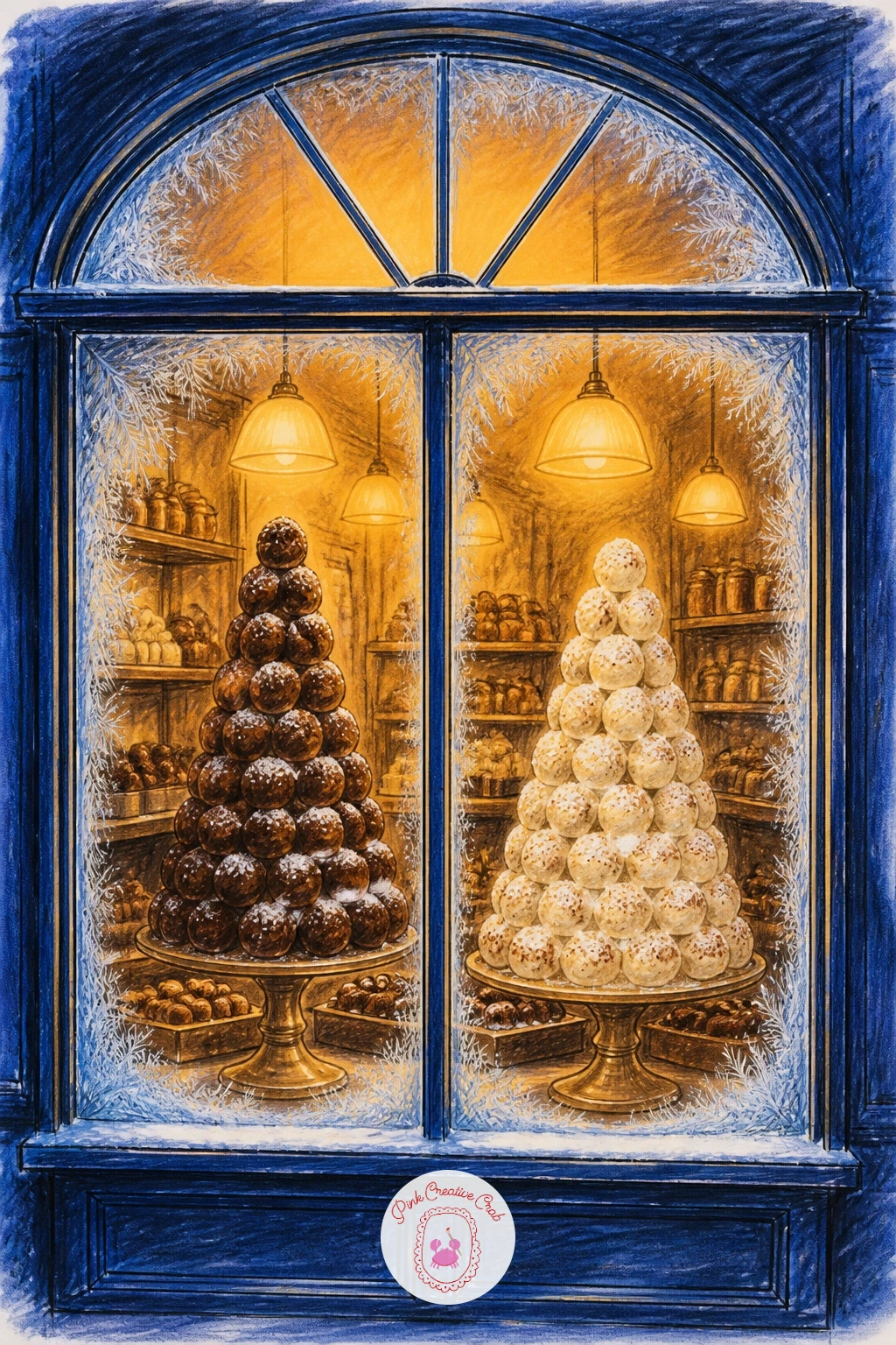 Chocolate Shop Window With Truffle Towers — Stack the truffles into two or three cone shaped towers rather than a flat row, since a pyramid shape reads