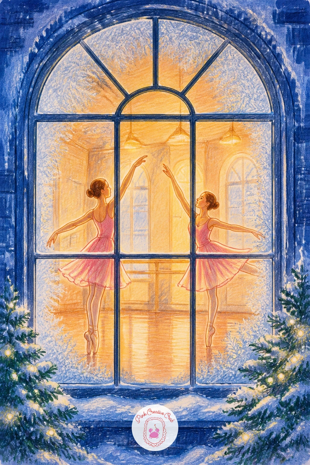 Ballet Studio Window With Dancers Practicing — Ballet studio windows ask for figures in motion, so sketch two or three dancers in simple poses first, one at