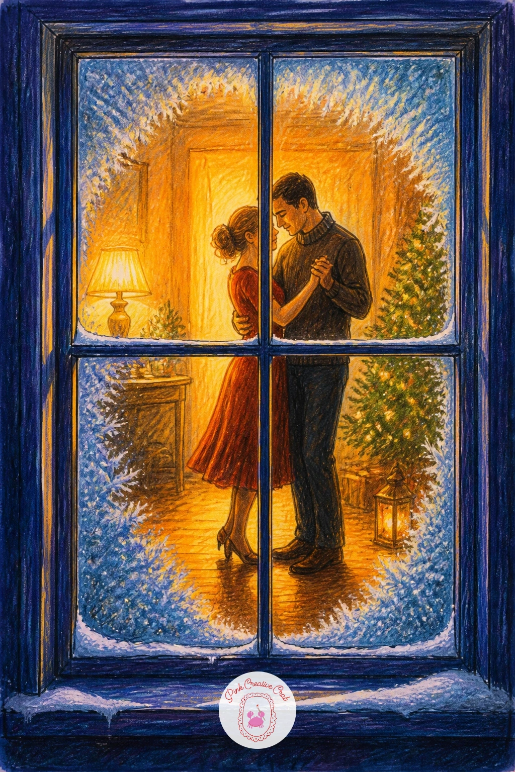 Window With a Couple Dancing Inside — Give the couple a slight lean into each other rather than standing perfectly upright, since dance poses depend on weight