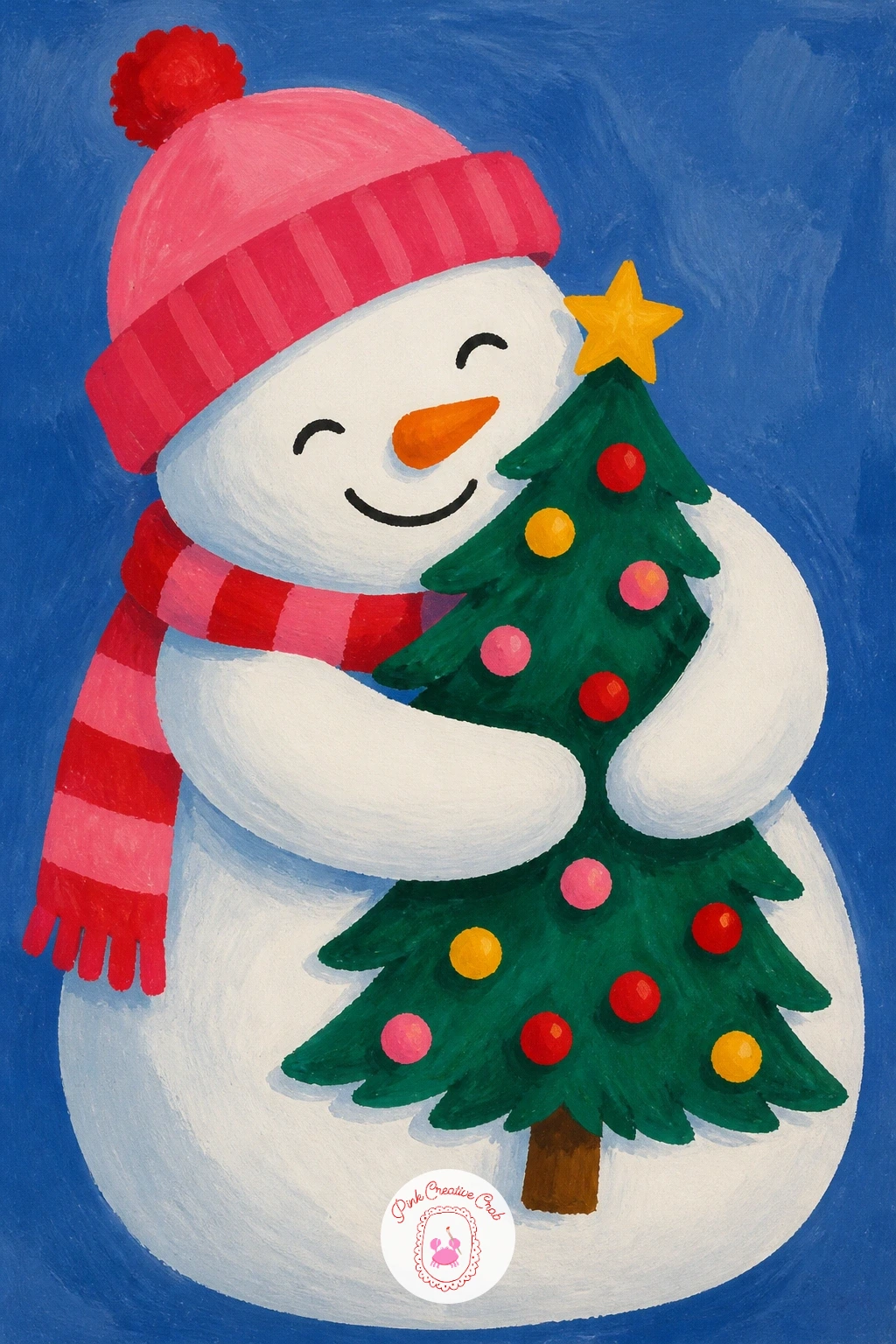 Snowman Hugging A Christmas Tree — Bring in some warmth with a snowman wrapping both arms around a small Christmas tree in a full hug. Christmas snowman