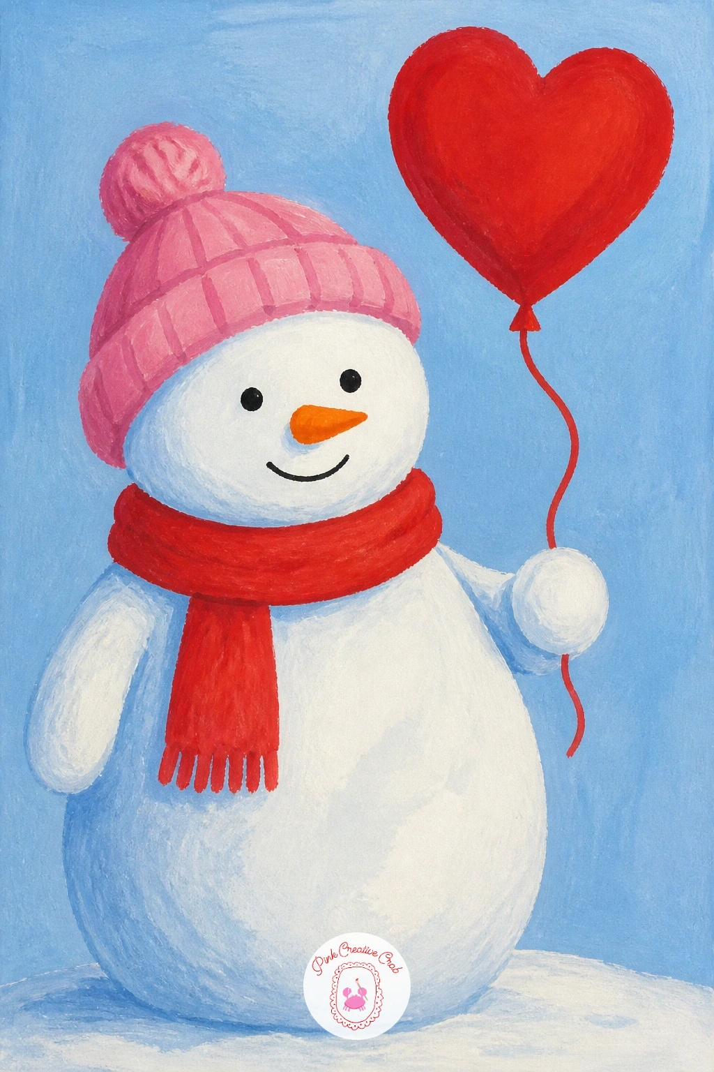 Snowman Holding A Heart Balloon — Keep the sweetness going with a snowman holding a single red heart-shaped balloon on a string. Christmas snowman painting