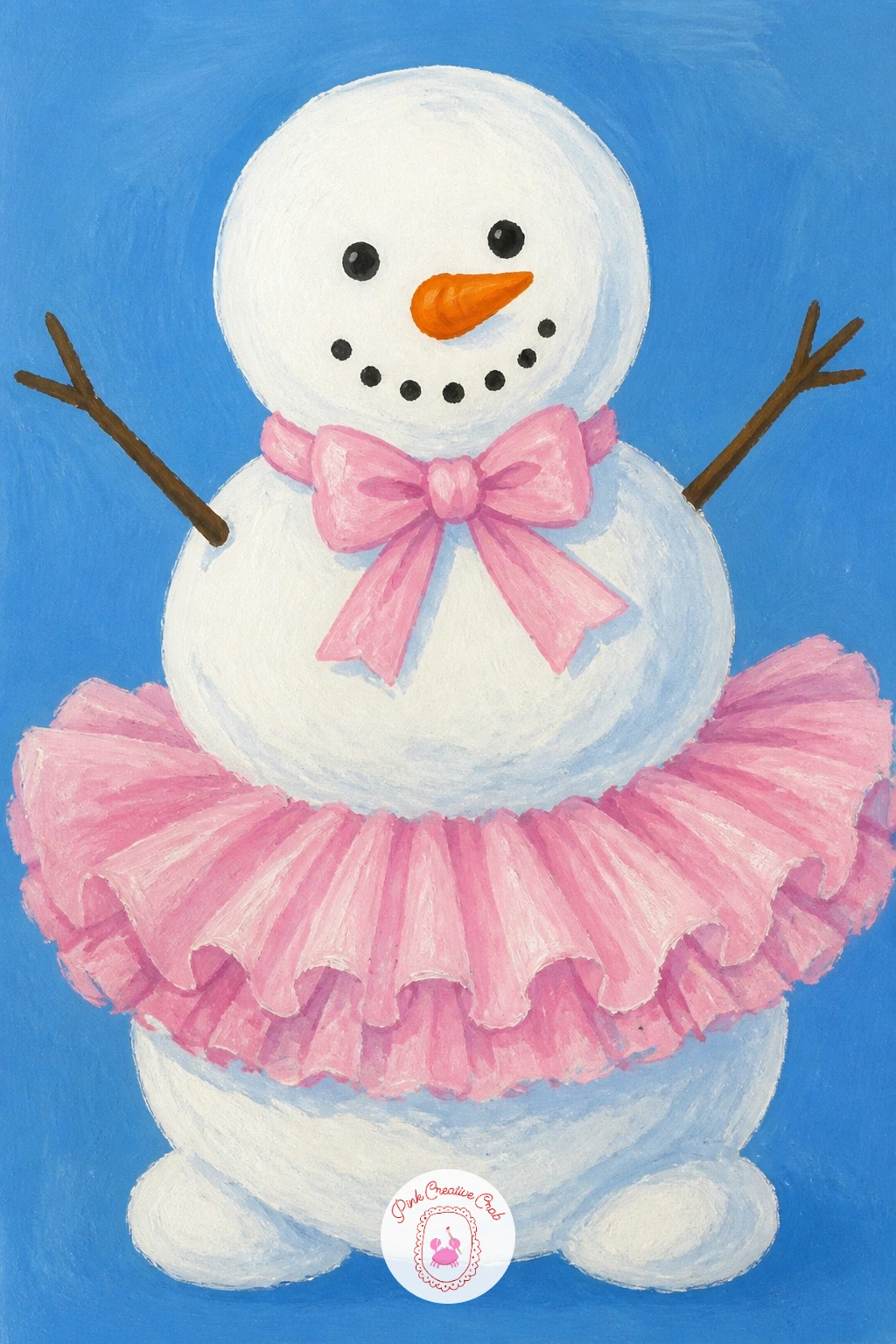Snowman In A Tutu — Dress your snowman up for the stage with a little pink tutu around his middle circle. Christmas snowman painting