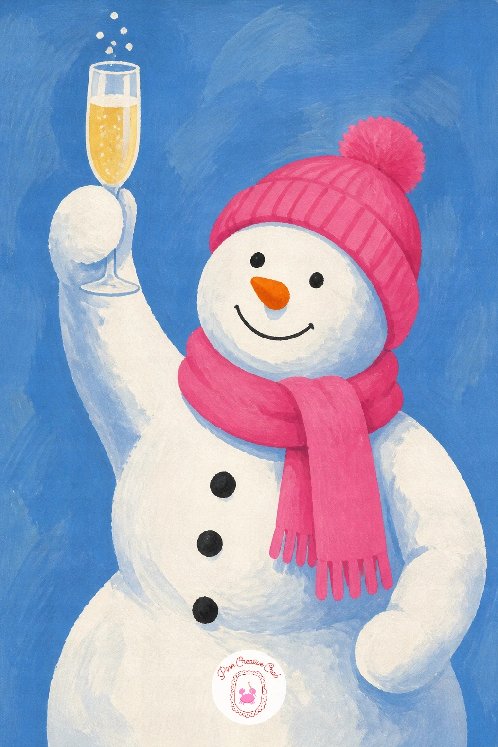 Snowman Toasting With Champagne — Close the list on a celebratory note with a snowman raising a tiny glass of champagne in a toast. Christmas snowman painting