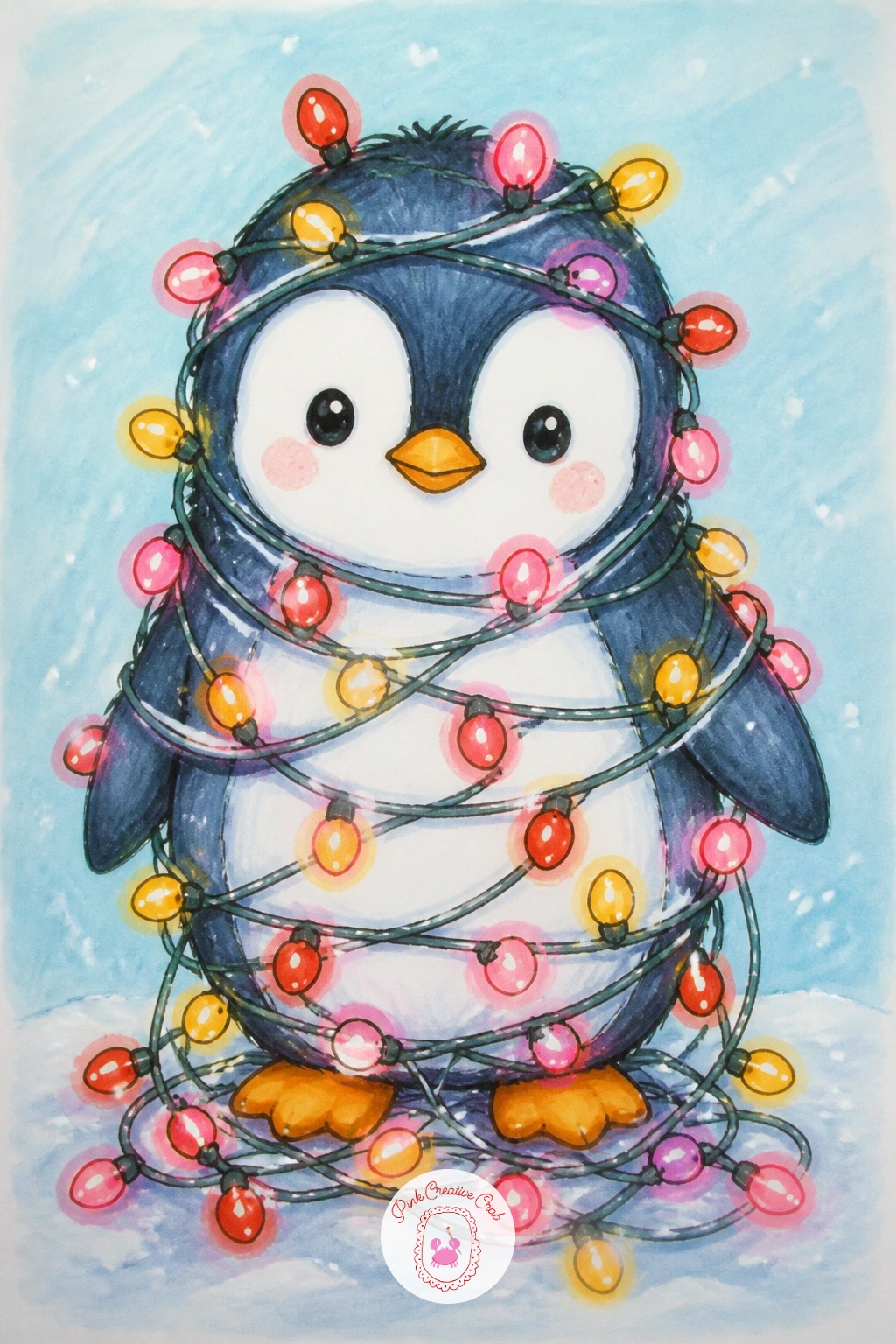 Penguin Wrapped in Fairy Lights — Try a penguin that has gotten a little too enthusiastic with the decorations, wound head to foot in a string of fairy lights.