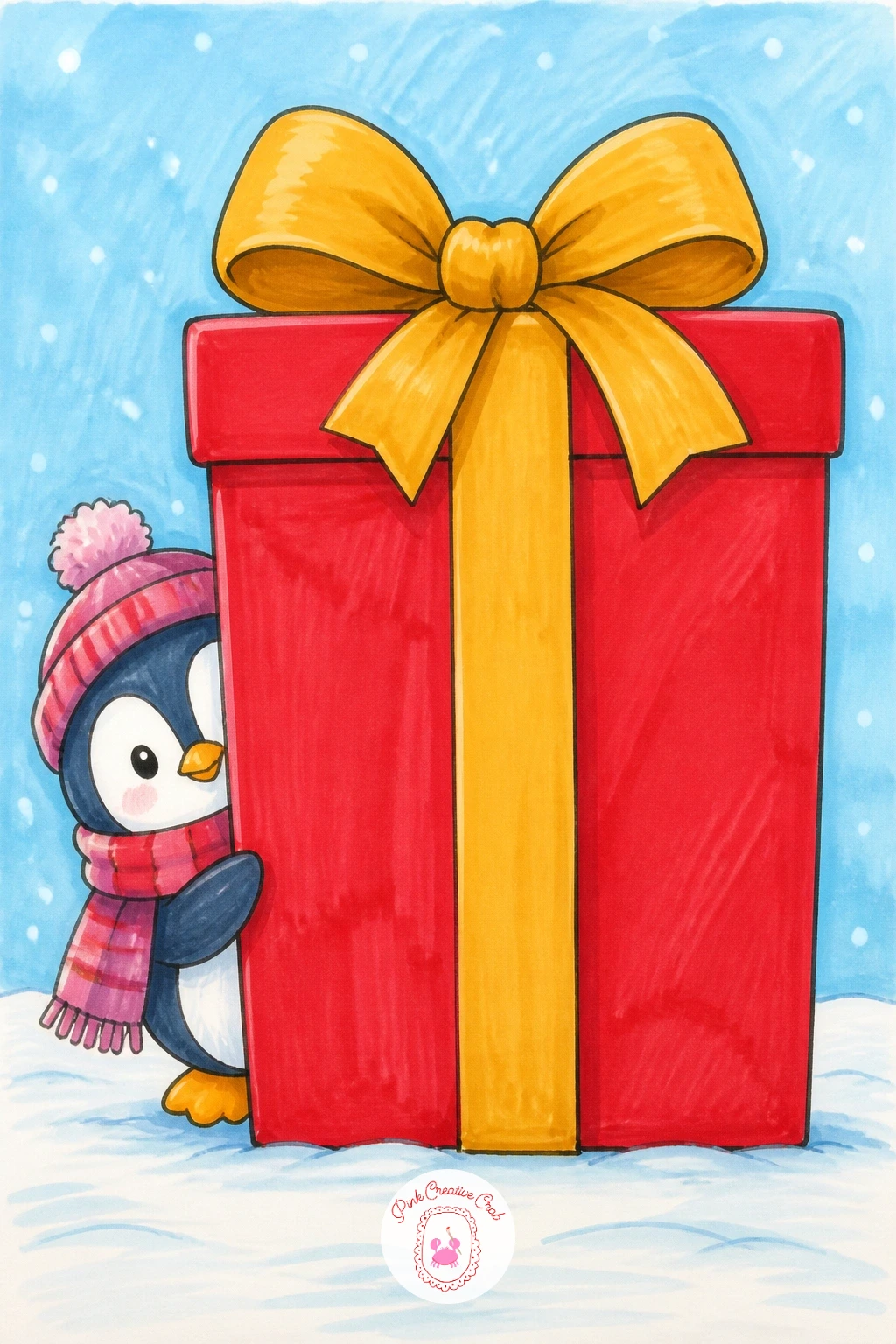 Penguin With a Gift Bigger Than Itself — Here is the one where the penguin is almost completely hidden behind an enormous wrapped present. Christmas penguin