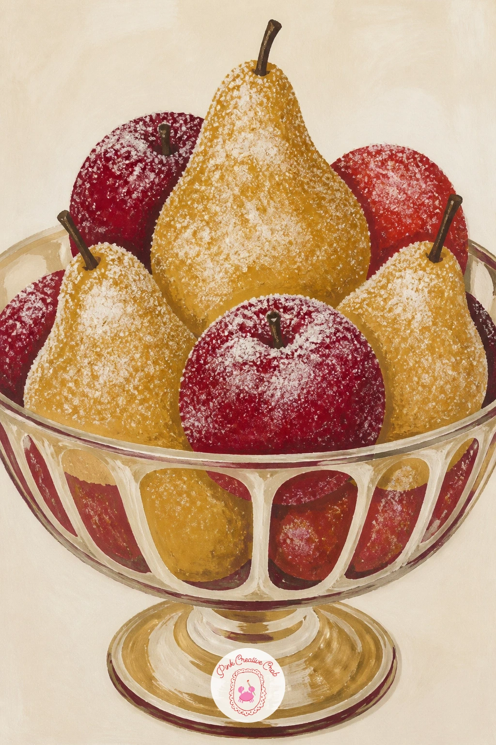 Sugared Pears and Apples in a Glass Bowl — Follow the tree with something smaller and sweeter: sugared pears and apples piled in a glass bowl, the