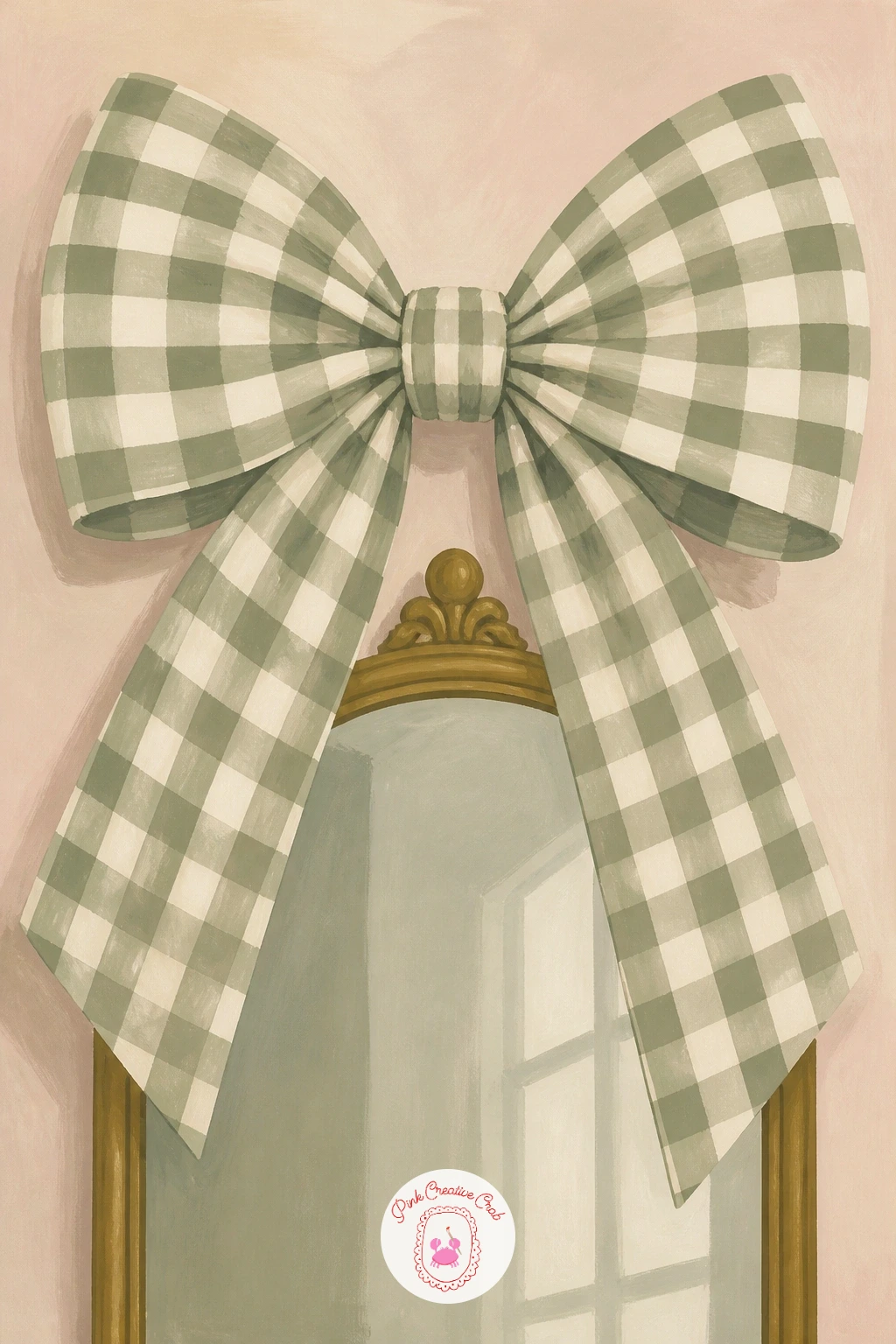 XL Gingham Bow Above a Mirror — Scale right up next for the XL gingham bow, the oversized statement bow that decorators are hanging above mirrors and doorways