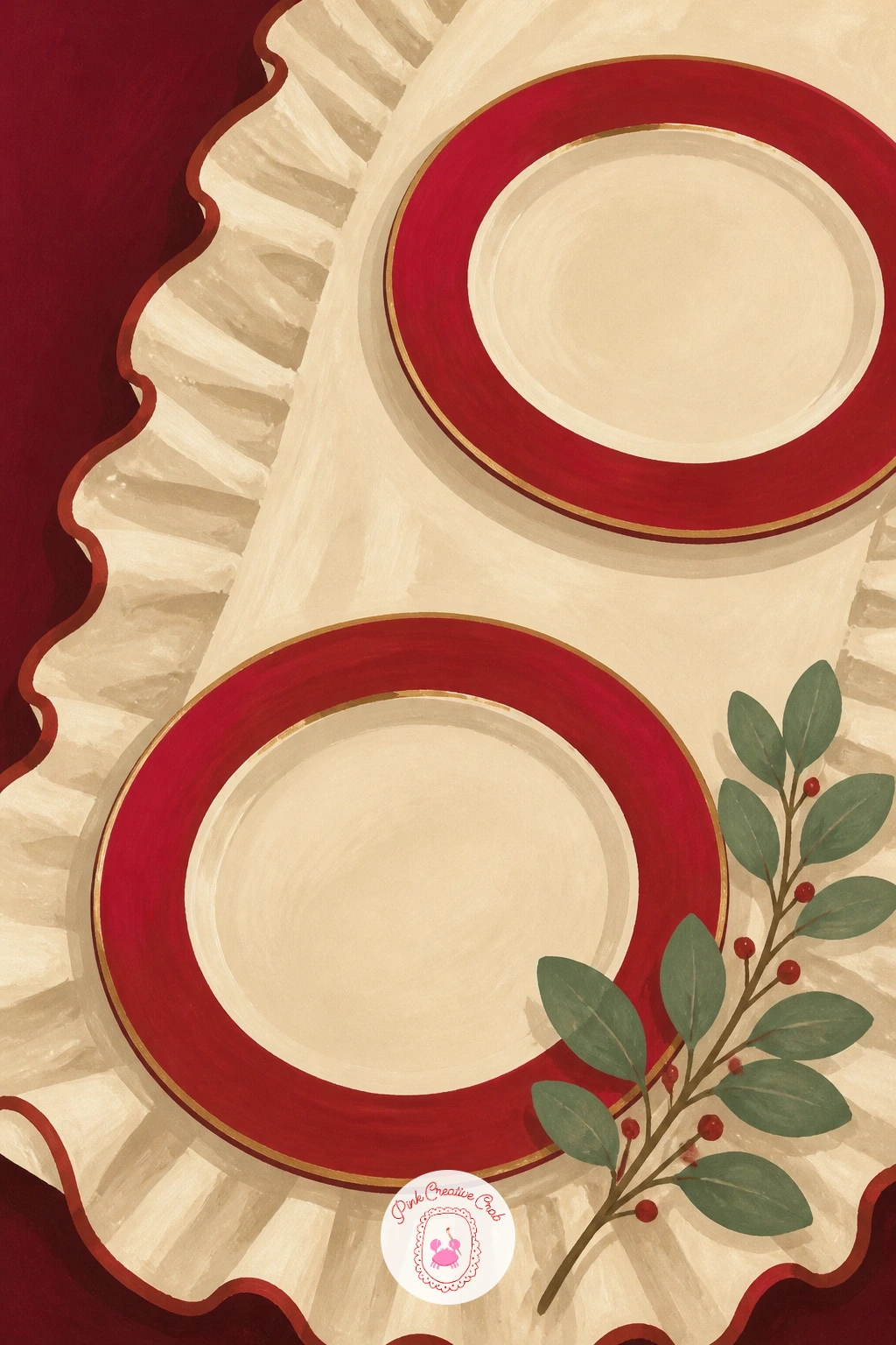 Ruffled Table Runner With Red-Rimmed Plates — Set a table next with a ruffled table runner and a few red-rimmed plates, since ruffled linens are replacing