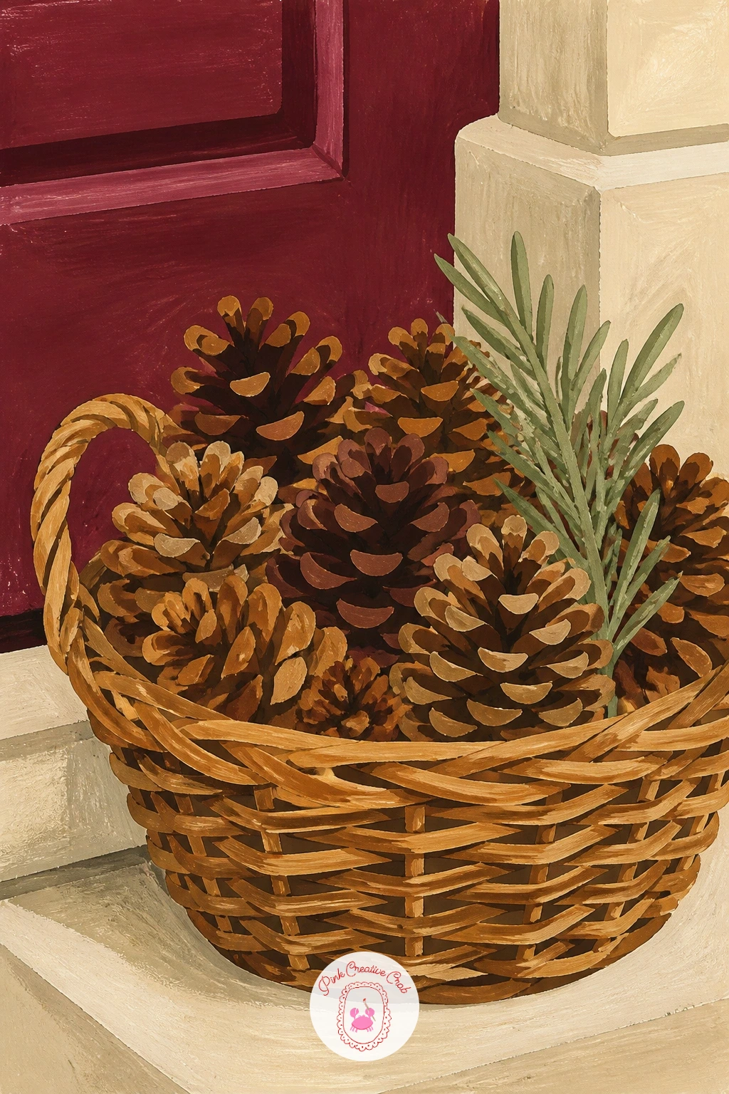 Basket of Pine Cones by the Door — Bring in some texture from outside with a basket of pine cones by the door, a simple, natural touch that grounds a lot of