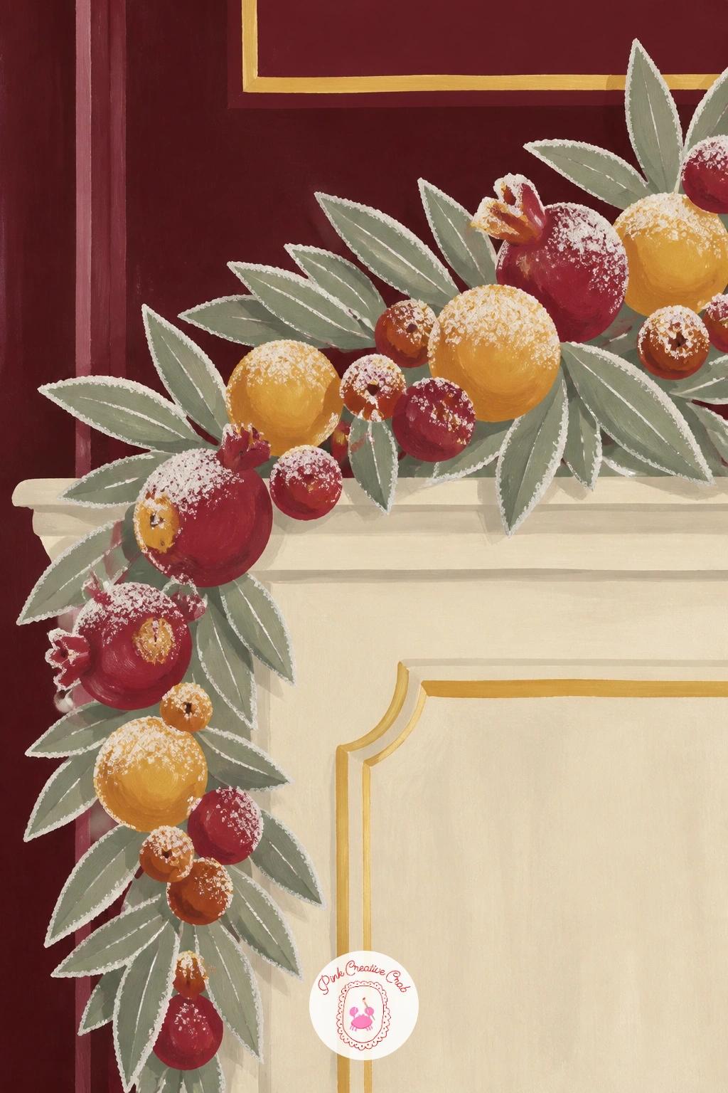Frosted Fruit Garland Across a Table — Return to the frosted fruit trend, this time strung into a full garland across a table rather than piled in a bowl, a