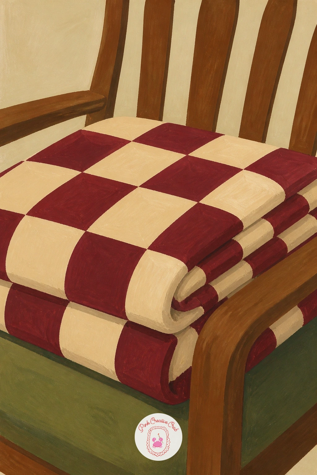 Checkered Throw Folded on a Chair — Rest for a moment on a simple checkered throw folded over the arm of a chair, a quiet textile piece that fills in the gaps