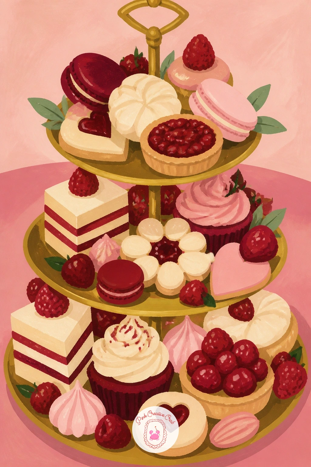 A Tiered Stand of Sweets on a Pink Table — Add a playful note with a tiered stand of holiday sweets set on a pink table, a dessert-table styling trend that
