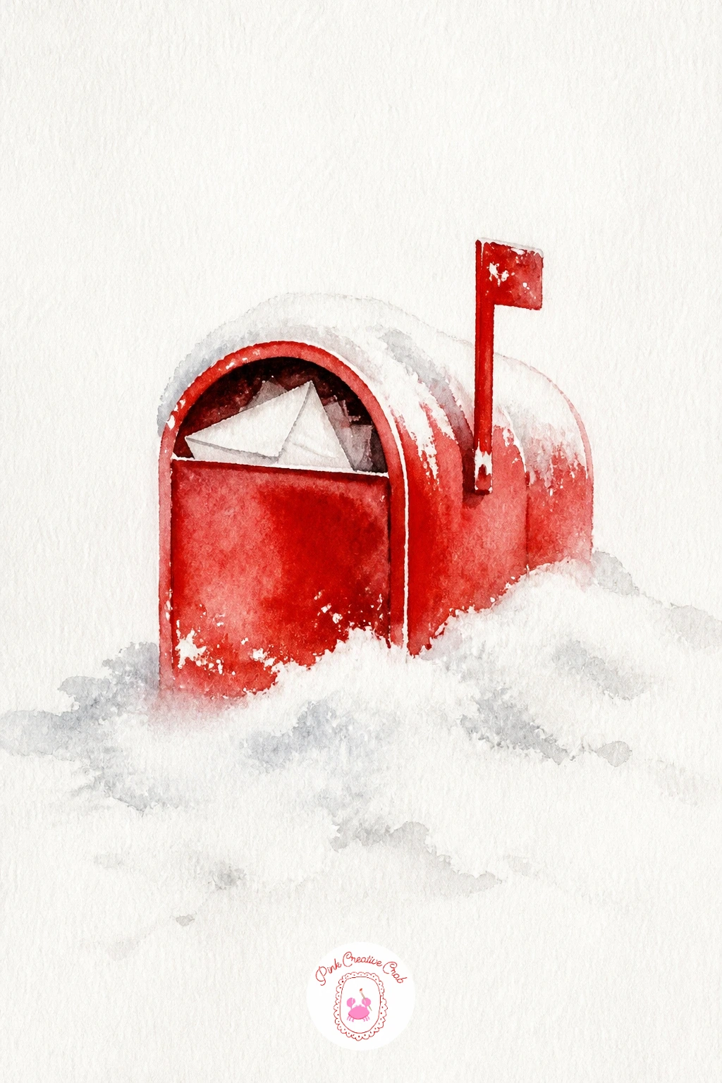 Red Mailbox In Snow — Start with the easiest shape on the whole list: a simple red box on a post, half buried in snow with a few envelope corners poking out