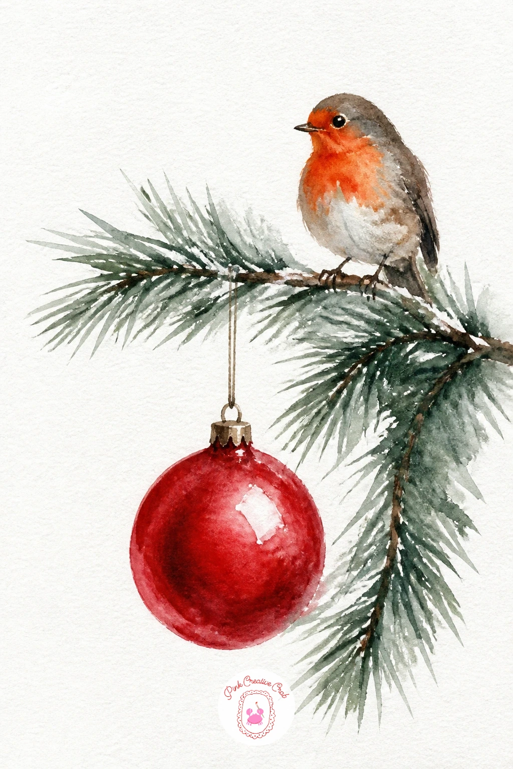 Red Bauble With A Robin On Pine — This scene pairs a single ornament with a tiny bird, and the eye level you choose changes the whole mood. Christmas