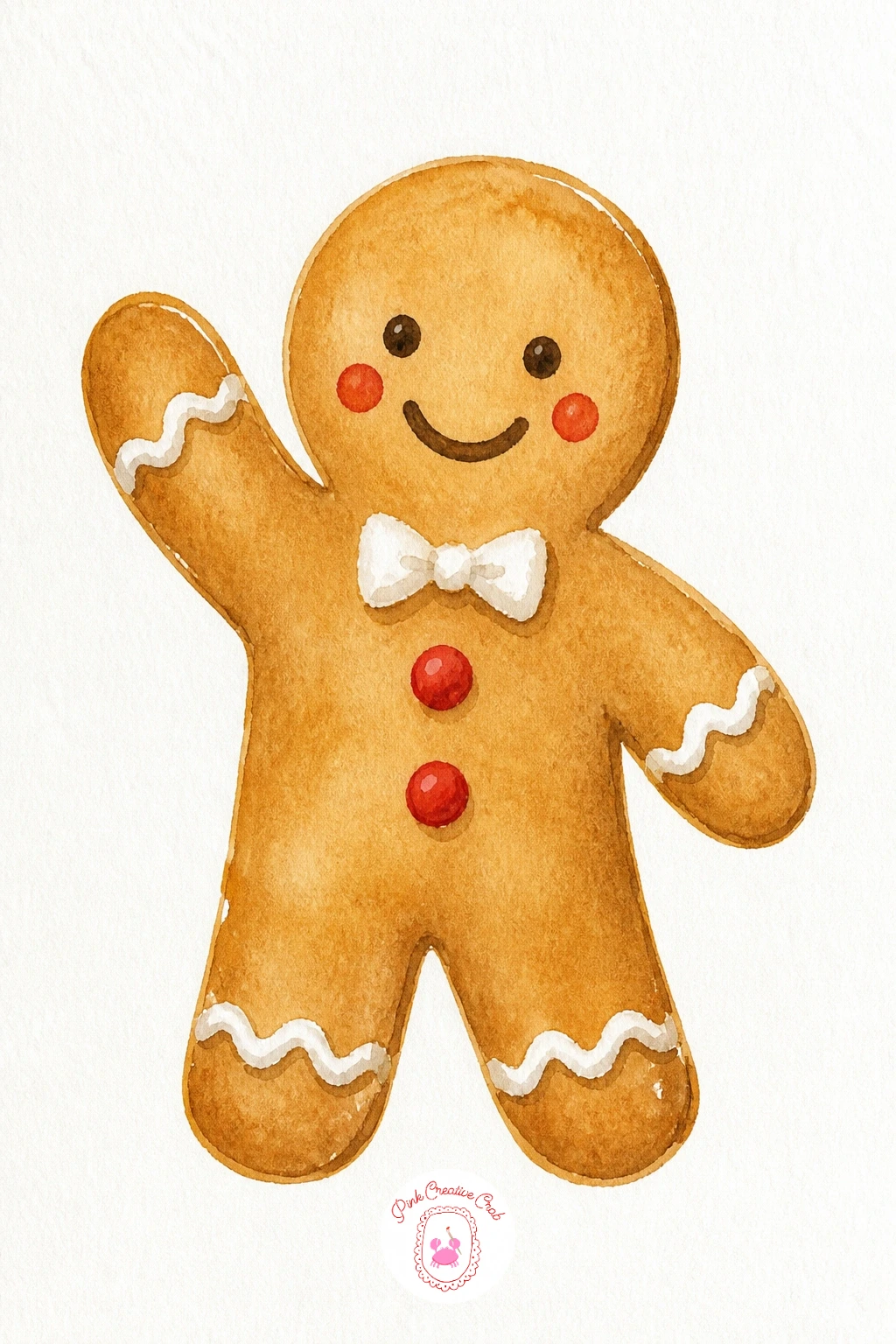 Waving Gingerbread Man — Give the page a little personality with a gingerbread man mid-wave. Christmas watercolor paintings easy