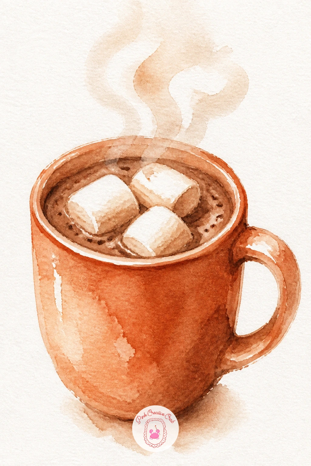 Mug Of Cocoa With Marshmallows — Back to a cozy still life, this time a mug of cocoa topped with marshmallows. Christmas watercolor paintings easy