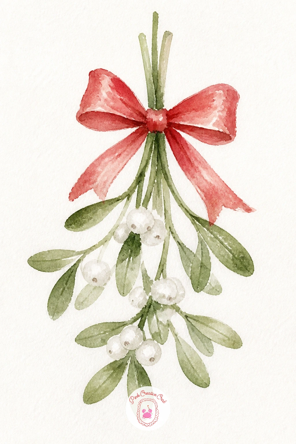 Sprig Of Mistletoe With Ribbon — This small botanical sprig makes a good one if you enjoyed painting flowers before, since the leaf shapes work the same way.