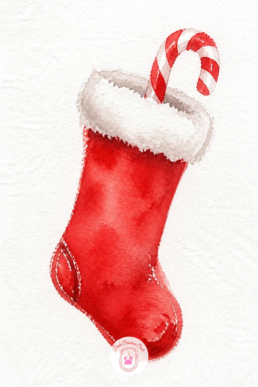 Stocking With Candy Cane Peeking Out — Following the truck, slow back down with a simple hanging stocking shape. Christmas watercolor paintings easy
