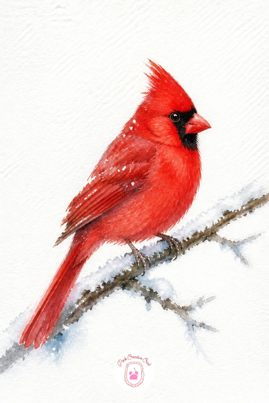 Cardinal On A Snowy Branch — This bird painting works well with the light coming from one clear direction, so decide before you start whether the sun sits to