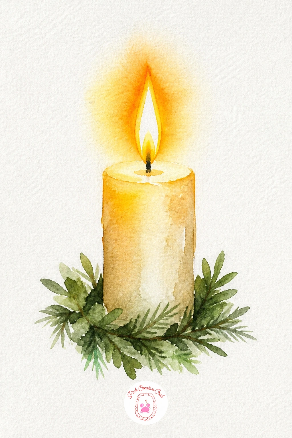 Candle With A Tiny Wreath — Coming off the cardinal's single light source, this candle lets you practice glow directly. Christmas watercolor paintings easy