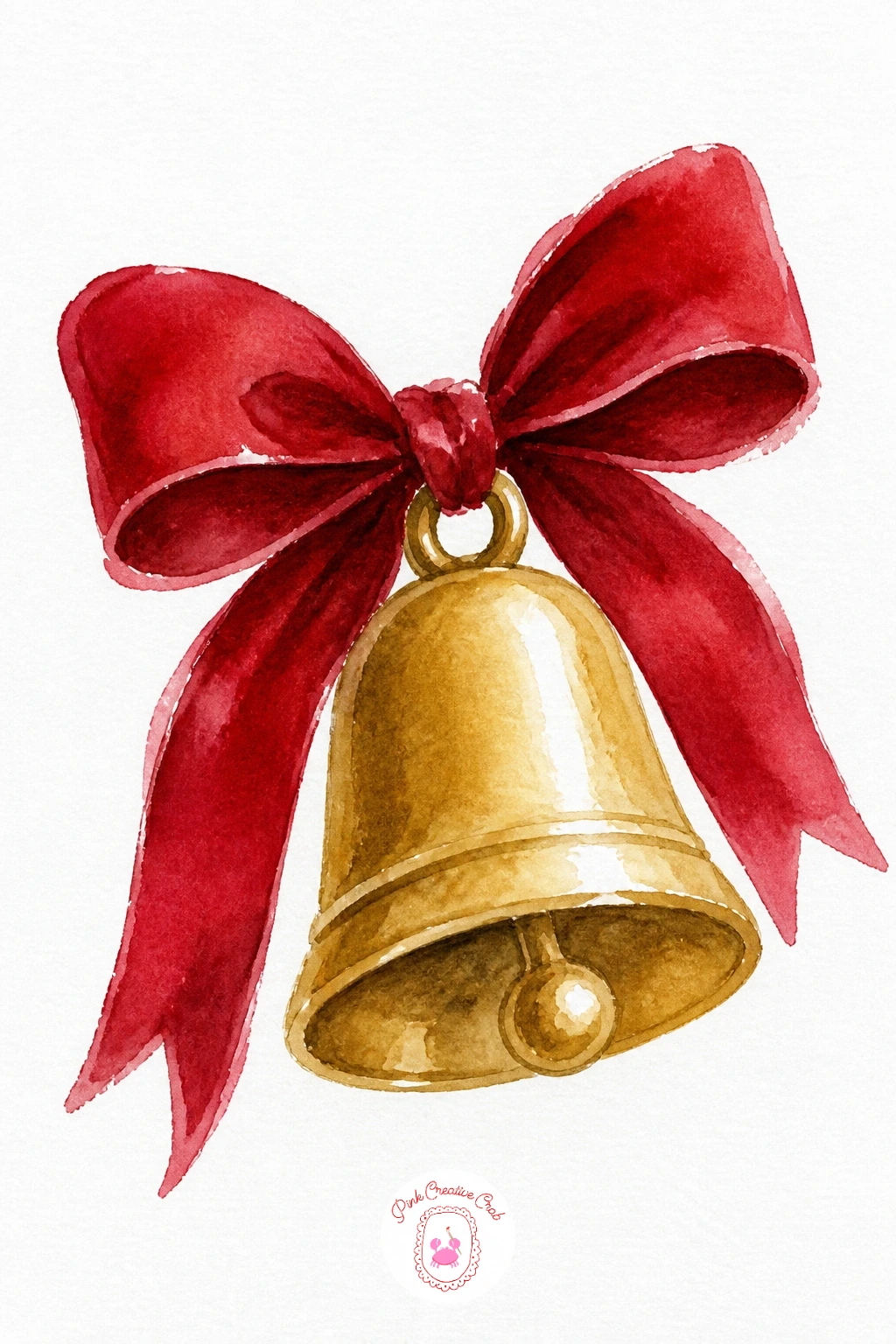 Bell Tied With Velvet Ribbon — Give yourself a little challenge with this rounded bell shape and its soft ribbon. Christmas watercolor paintings easy