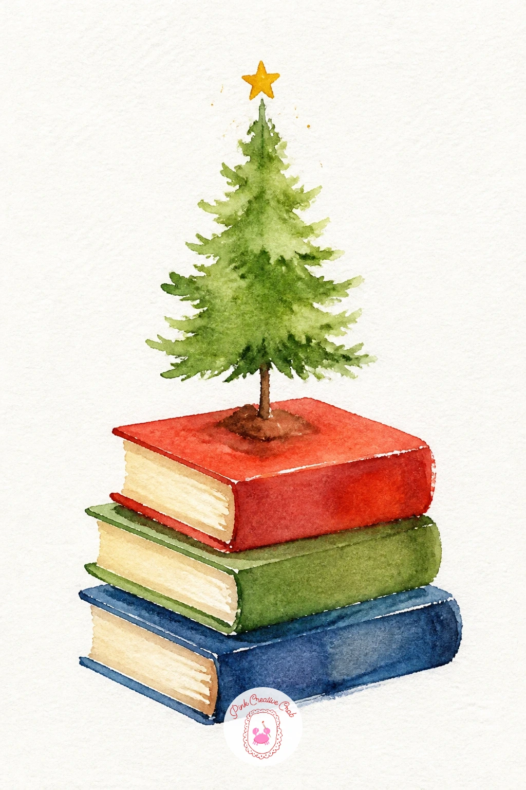 Tiny Tree On A Stack Of Books — This quiet little vignette pairs nicely with any reading corner. Christmas watercolor paintings easy