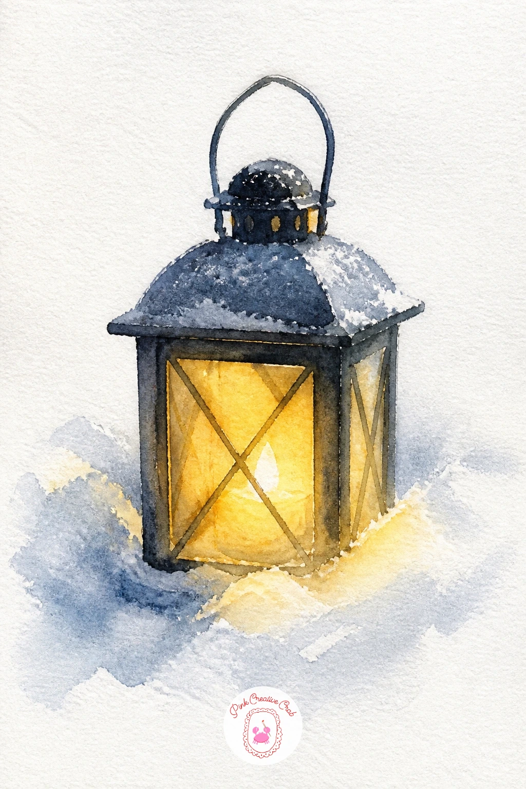 Lantern Glowing In Snow — Light placement does the heavy lifting in this scene. Christmas watercolor paintings easy