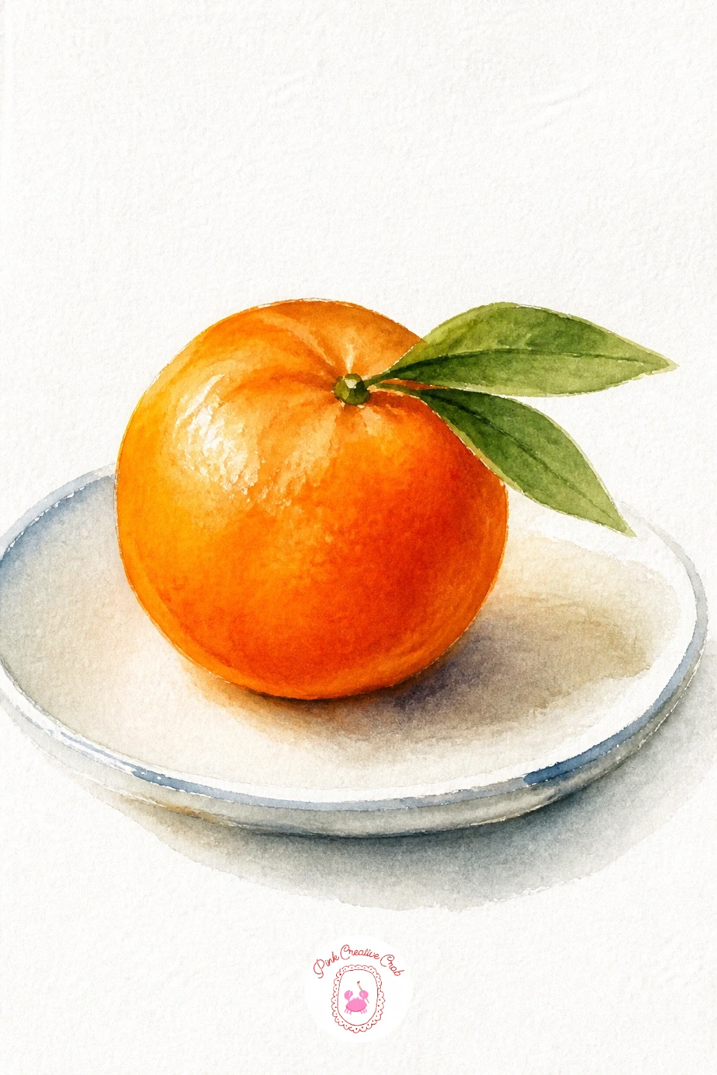 Clementine With Leaves On A Plate — This bright little fruit painting is a quick, cheerful one to end a session on. Christmas watercolor paintings easy