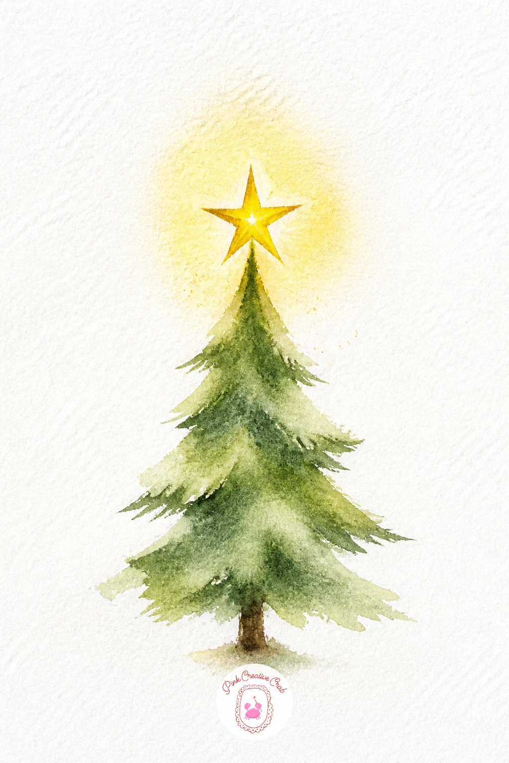Star On Top Of A Tiny Tree — Close out the list with this small finishing scene, a simple star perched atop a little tree. Christmas watercolor paintings easy