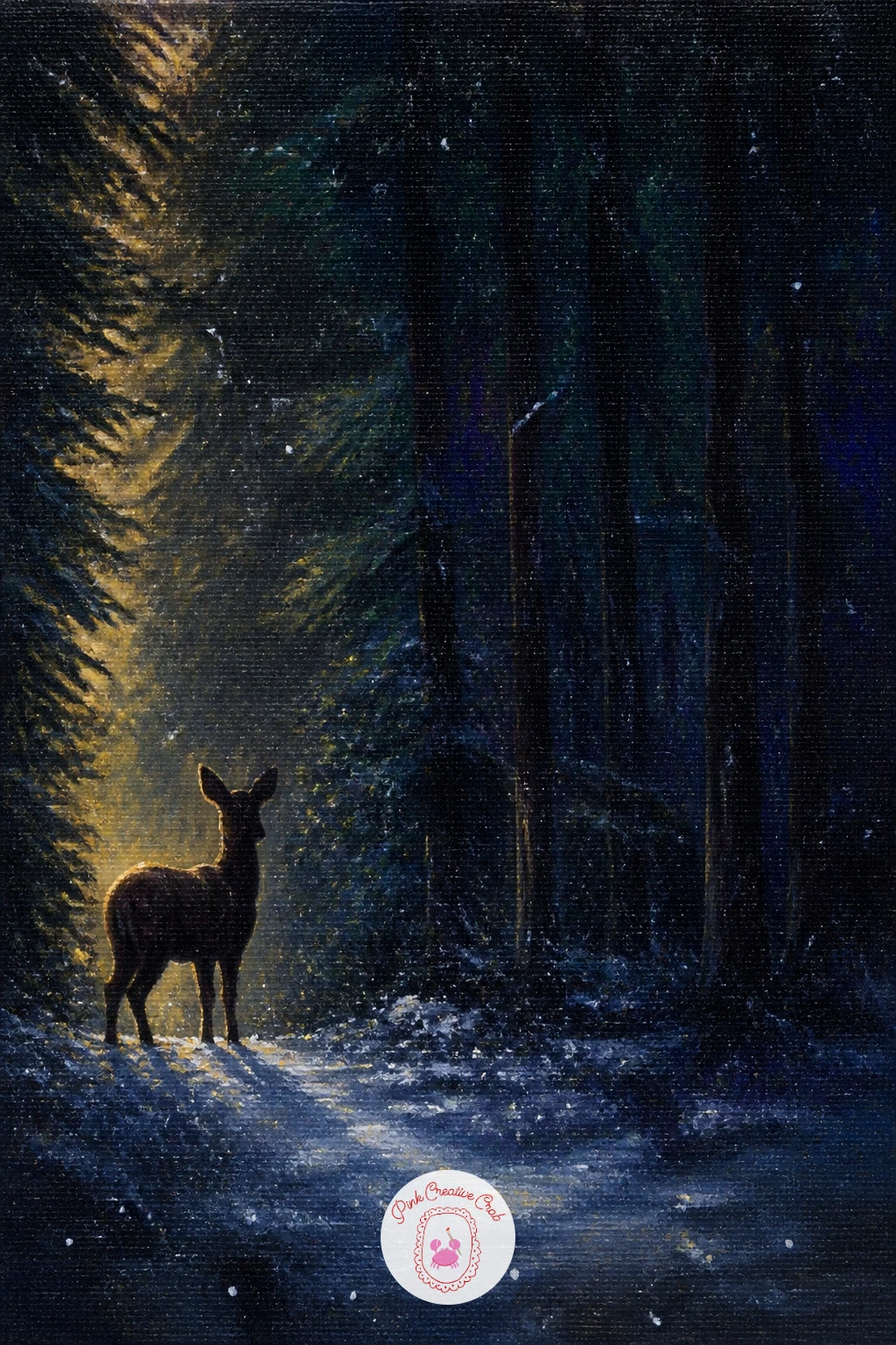 Deer at the Edge of a Dark Forest — Bring in the first animal with a deer at the edge of a dark forest, a scene built from silhouette and restraint rather than