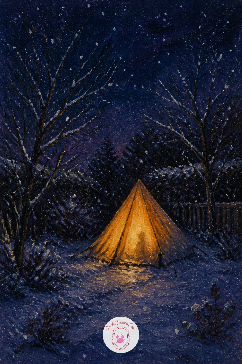 Tent Glowing in a Snowy Garden — Bring the glow down to something cozier with a tent glowing in a snowy garden, a small scene that works well on a compact