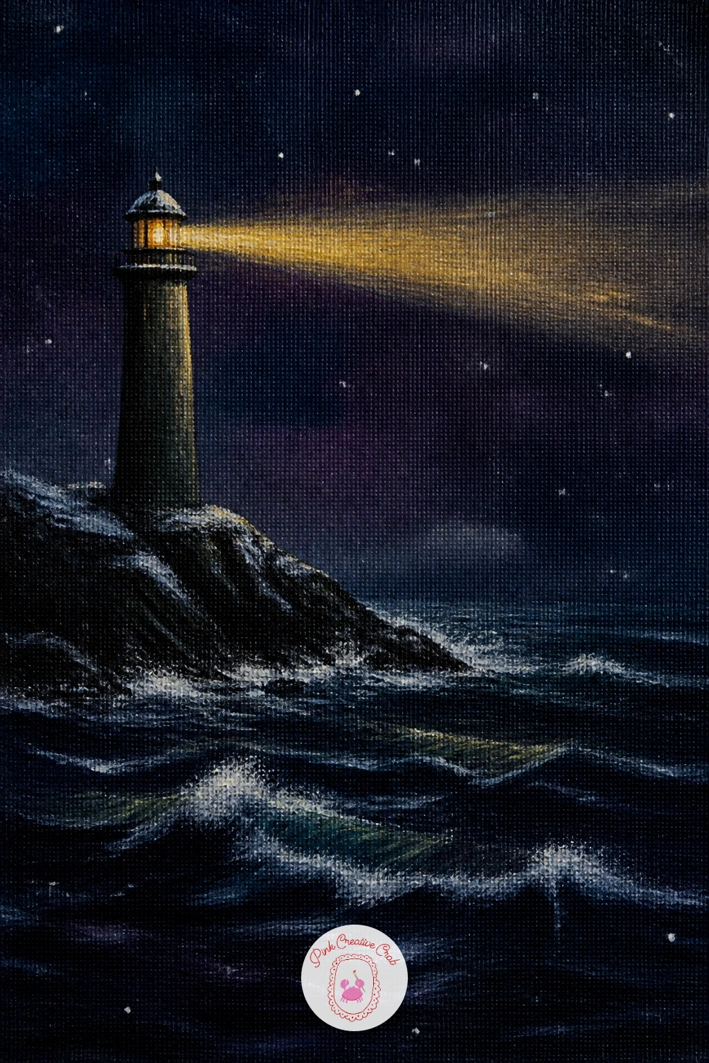 Lighthouse Beam Over Dark Sea — Move to the coast with a lighthouse beam over dark sea, a scene built around one long sweeping line of light. Winter night