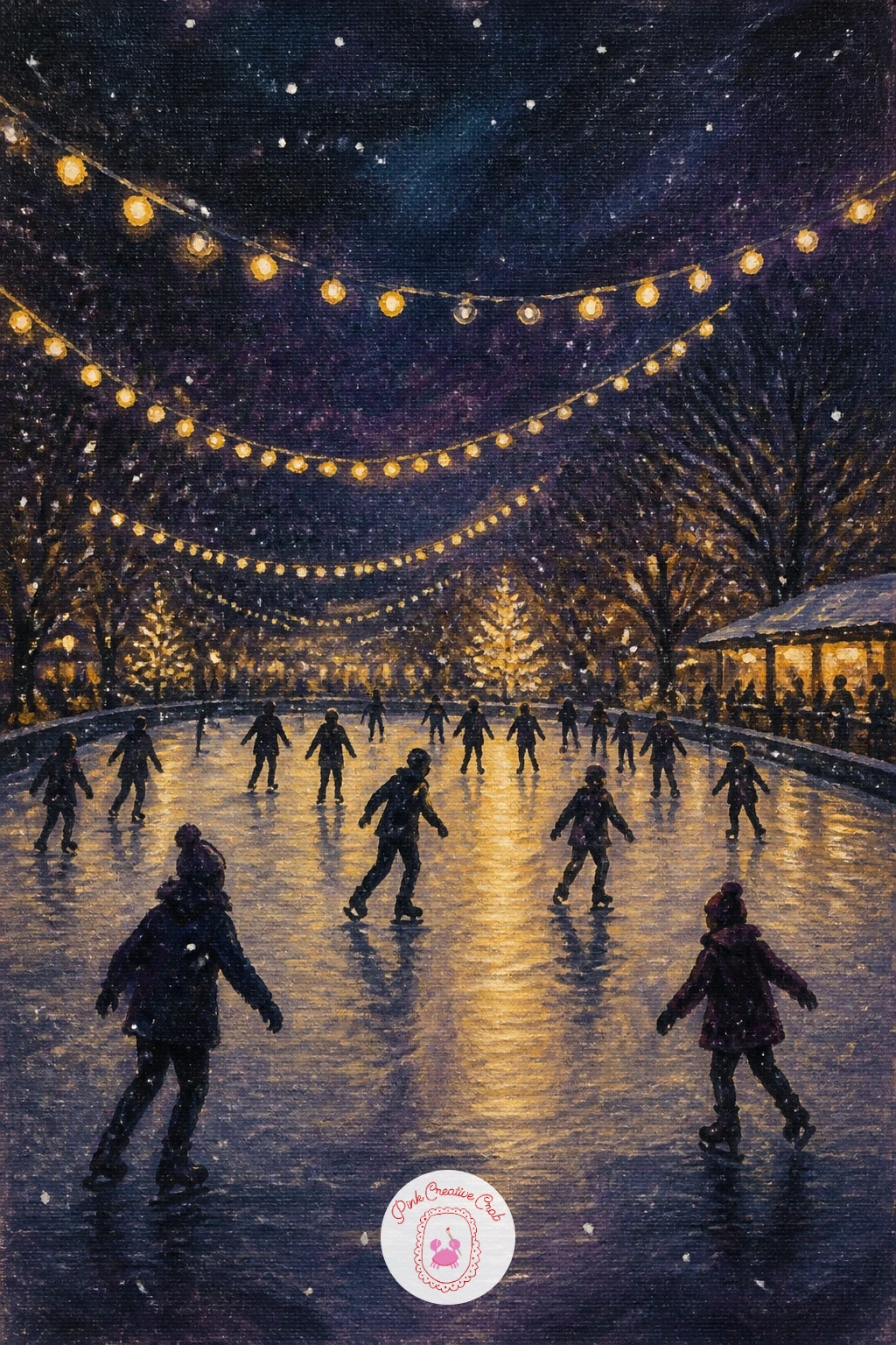 Outdoor Skating Rink Under String Lights — Bring back the crowd with an outdoor skating rink under string lights, a scene full of small glows strung overhead