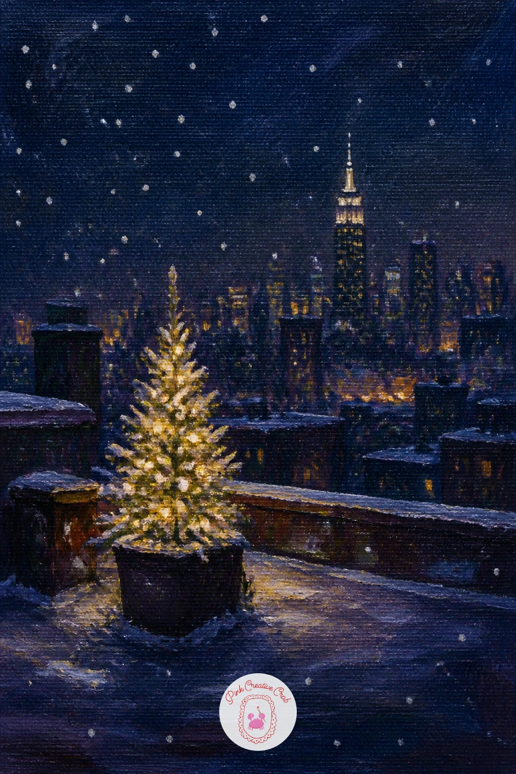 City Rooftop With a Lit Tree — Climb higher with a city rooftop with a lit tree, a scene that pairs a cozy glowing tree with a wide dark skyline behind it.