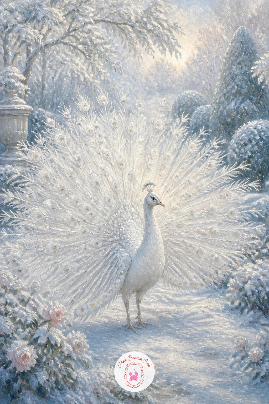 White Peacock in a Snowy Garden — Trade the dancer for a bird and a white peacock in a snowy garden becomes a study in subtle value shifts, since everything