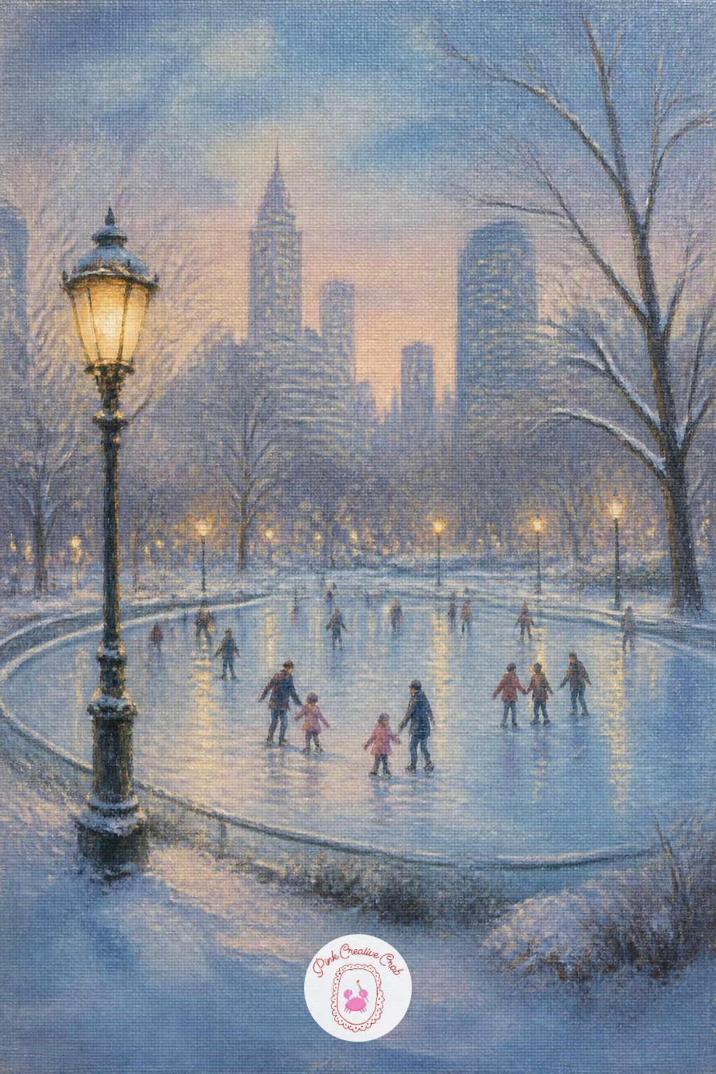 Outdoor Skating Rink in a City Park — An outdoor skating rink in a city park swaps the lone skater for a small crowd, so this one is about keeping figures