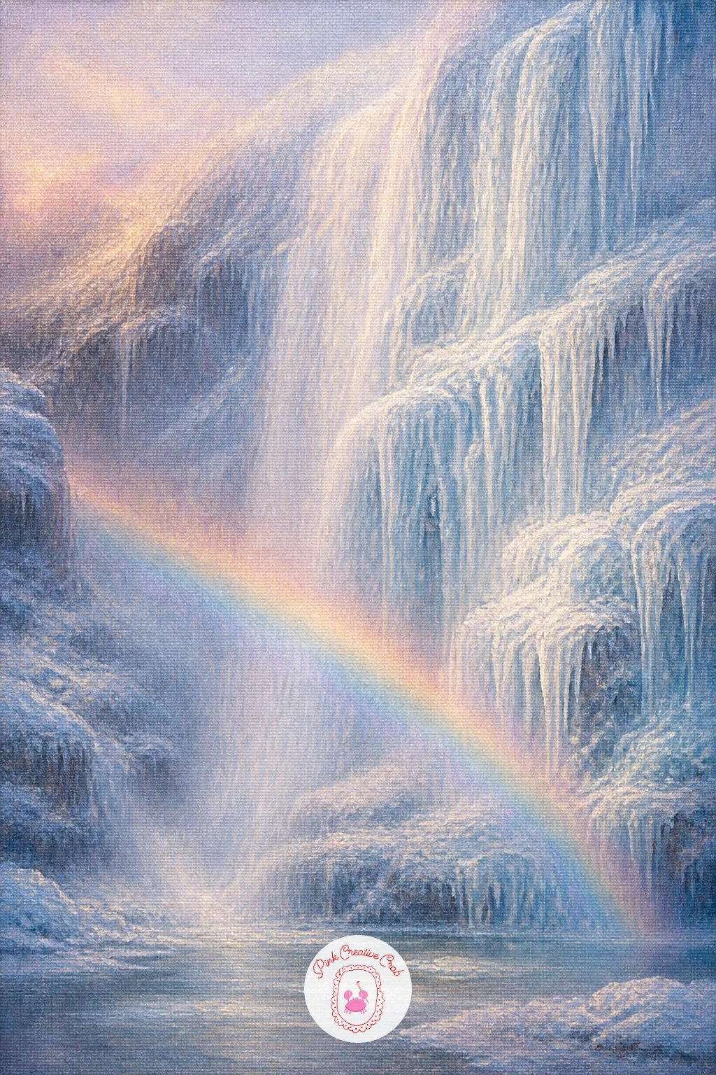 Frozen Waterfall With a Rainbow — A frozen waterfall with a rainbow is the most dramatic light moment on this list, so it is worth slowing down on where that