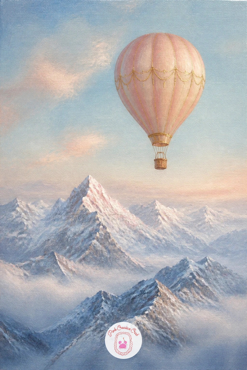 Hot Air Balloon Over Snowy Mountains — A hot air balloon over snowy mountains lifts the viewpoint up high, which changes how you build the whole composition