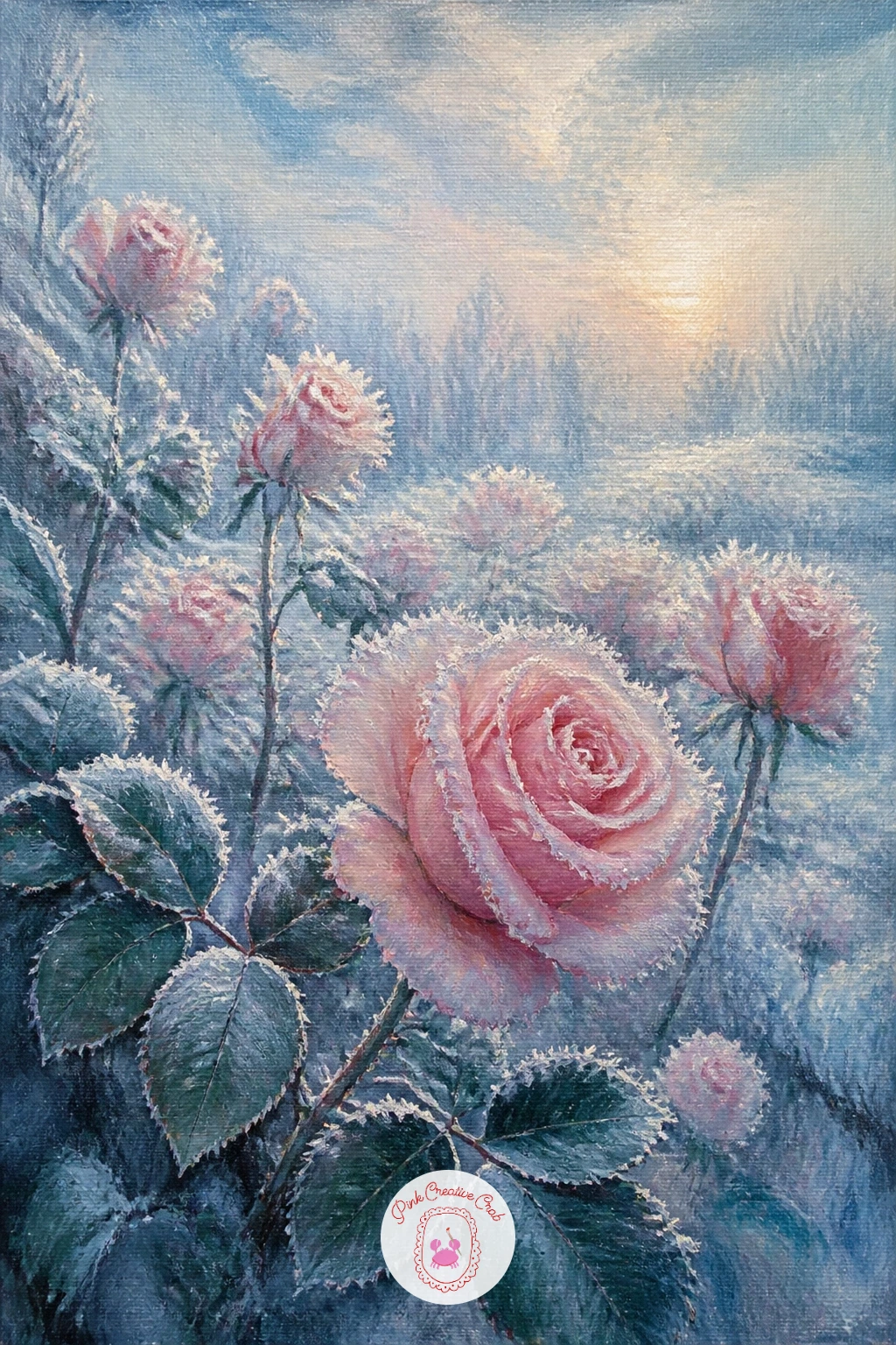 Frost-Covered Rose Garden — A frost-covered rose garden is a quieter botanical subject after the viaduct, and a nice one for layering delicate detail over