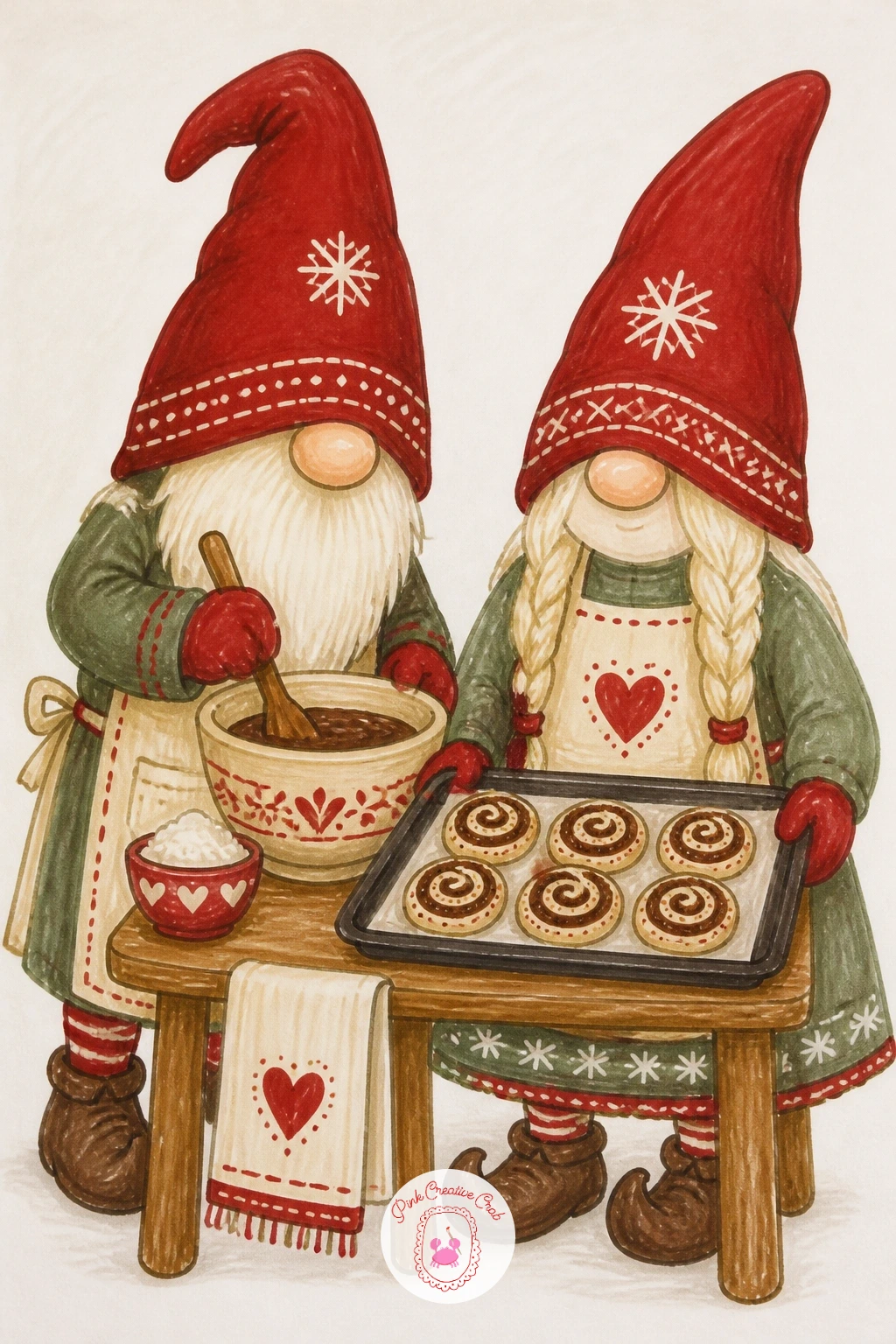 Gnomes Baking Cinnamon Buns — Gnomes baking cinnamon buns gives you two little characters instead of one, which sounds harder but actually just means repeating