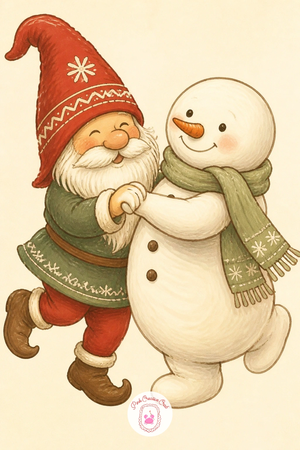 Gnome Dancing With a Snowman — Dancing with a snowman is one of the more playful poses in the set, two very different body shapes, round stacked circles