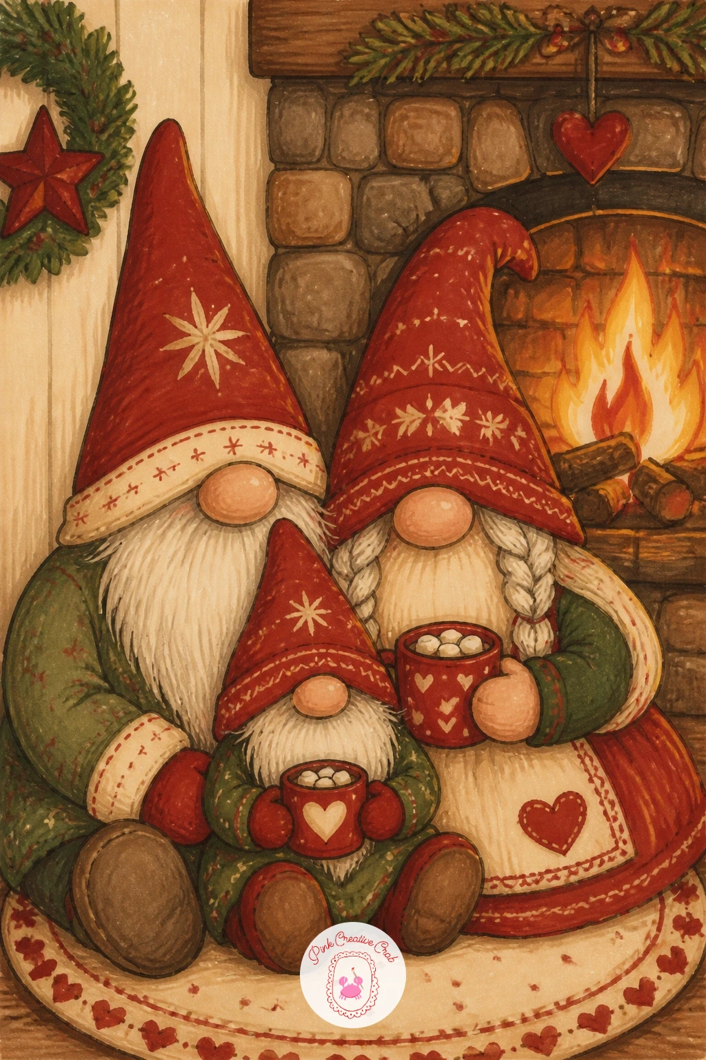 Gnome Family by the Fire — Gnome family by the fire is the fullest scene in this whole list, so give it the most room on the page and plan the grouping in