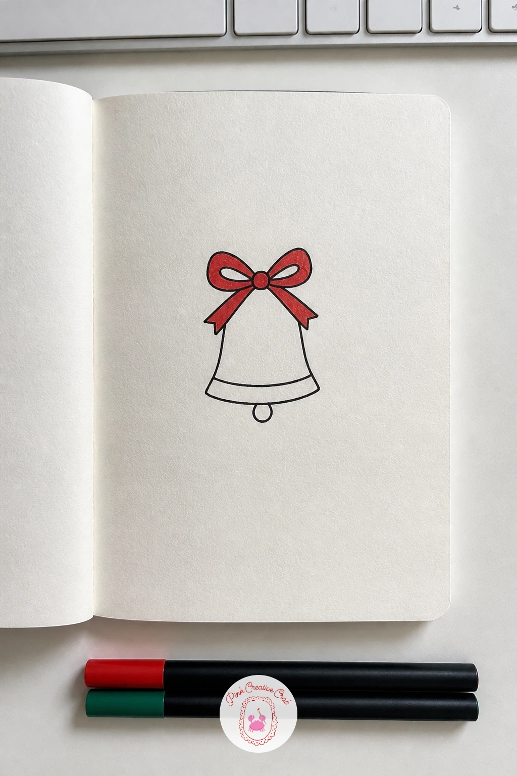 Bell With A Ribbon — Move from the snowflake to a bell with a ribbon, another doodle that only needs a handful of lines. Christmas card doodles