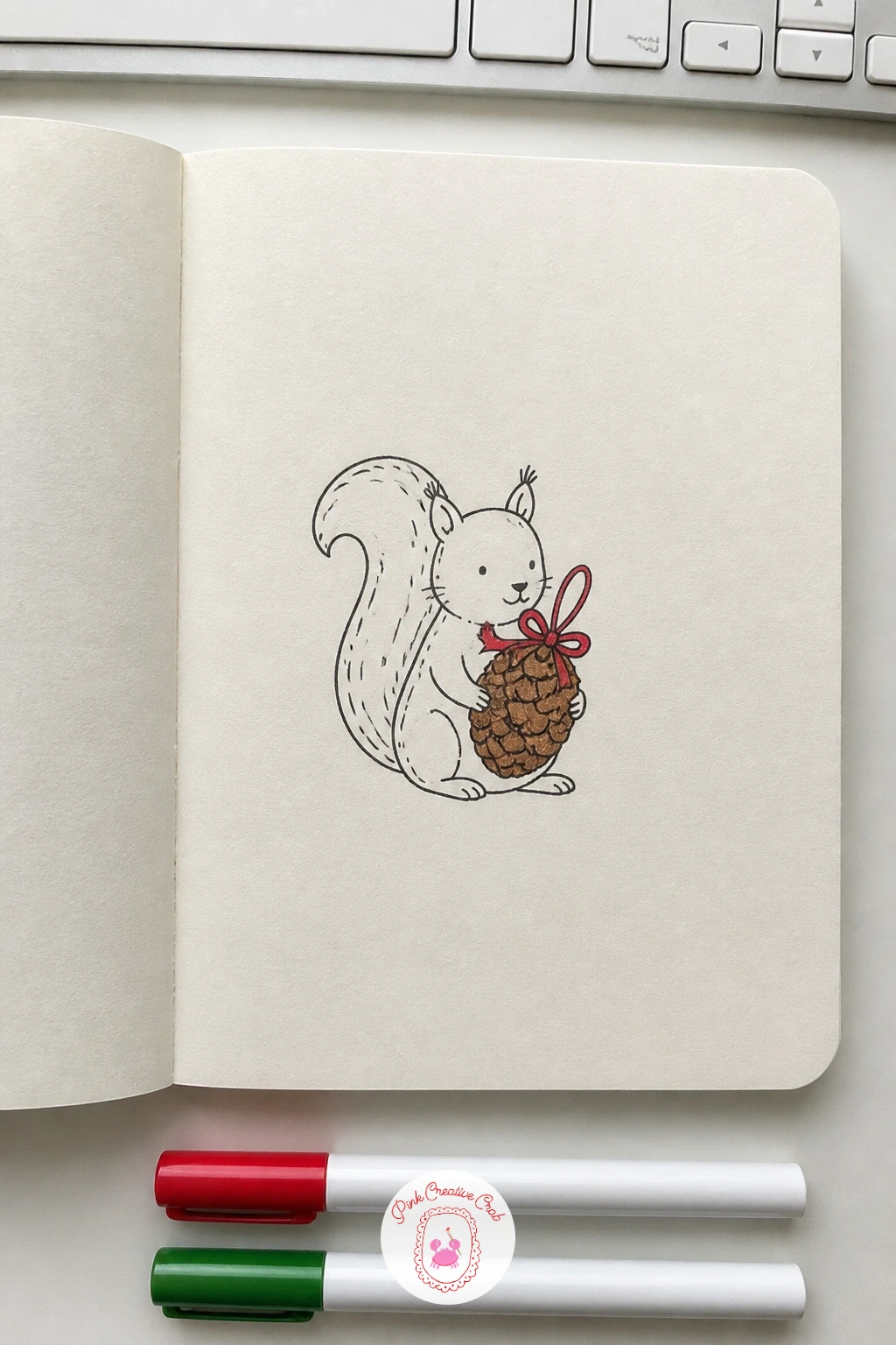 Squirrel With A Pine Cone Ornament — Stay with woodland animals for a squirrel with a pine cone ornament, a doodle that pairs a soft body with one spiky prop.