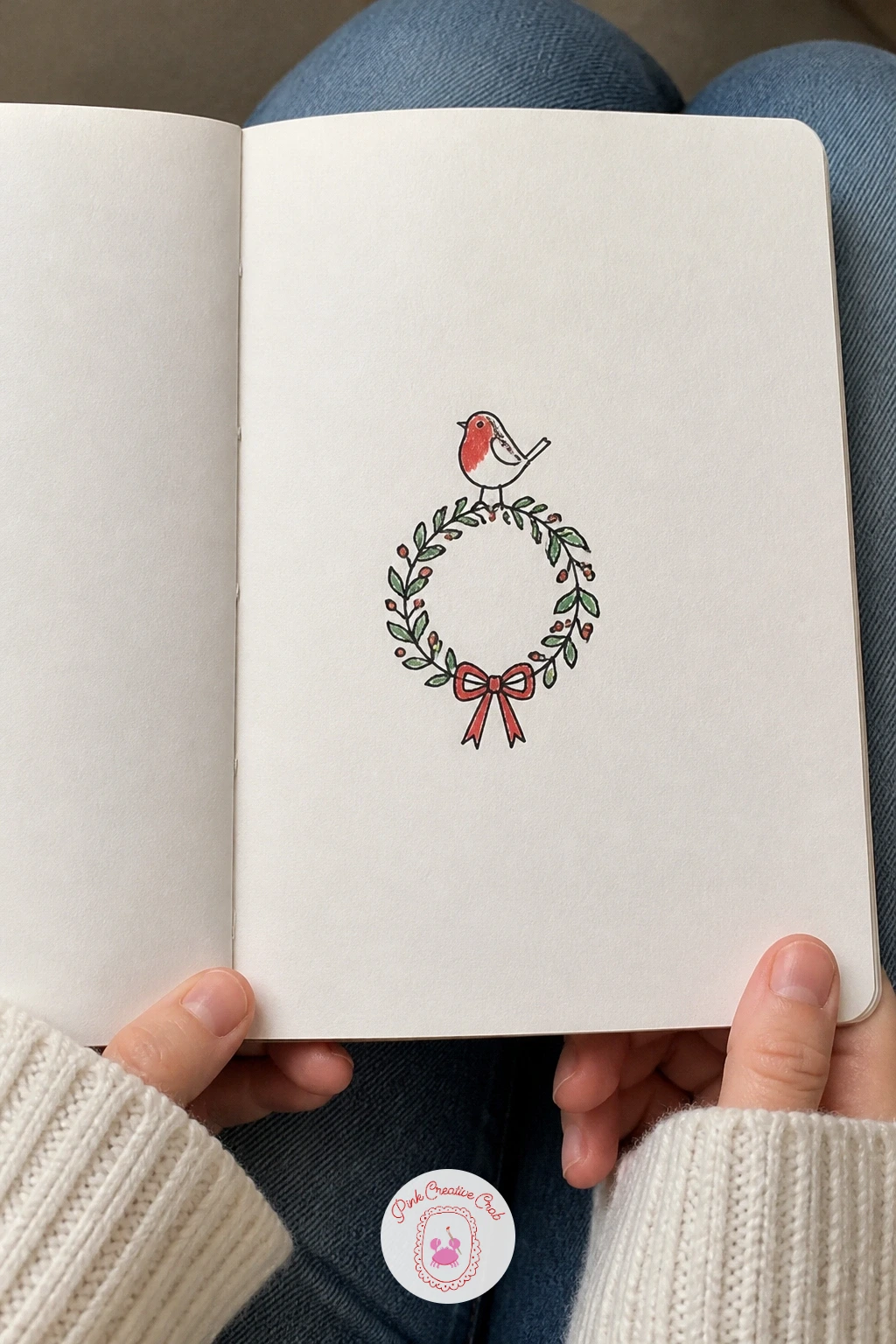 Bird Sitting On A Wreath — Build on that same perched bird pose for a bird sitting on a wreath, a doodle that gives you a full circular frame to work with.